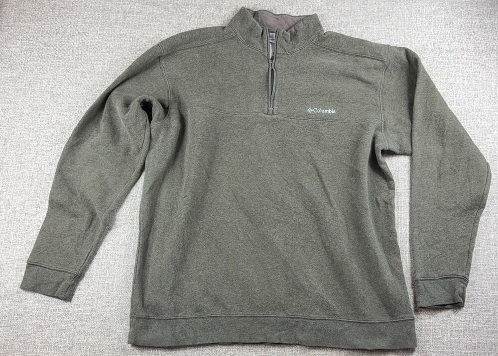 Columbia Mens XL Quarter Zip Pullover Gray Fleece Lined Outdoor Hiking Sweater